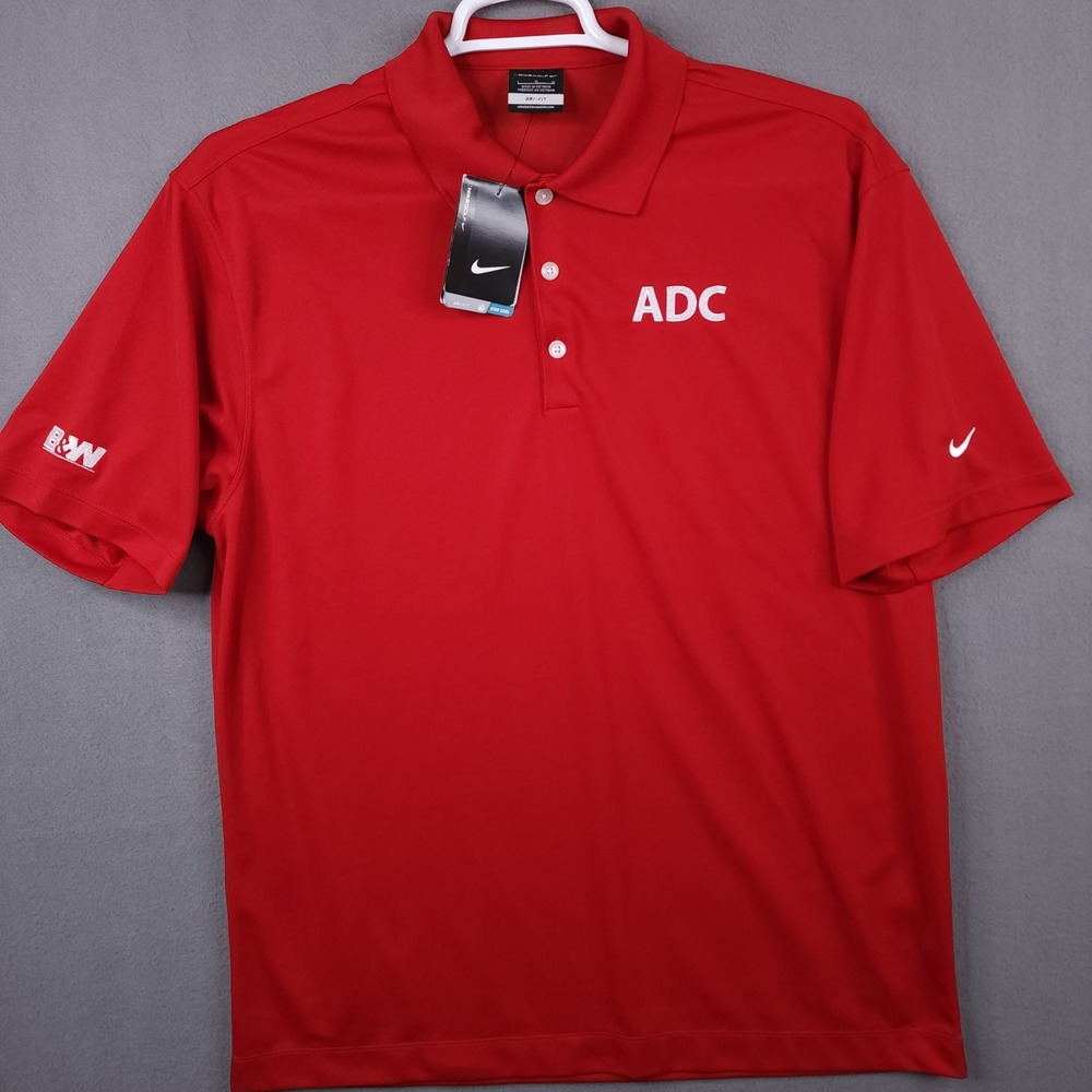 Nike Golf Mens Dri-Fit Short Sleeve Polo Shirt Red ADC B&W Logo Size Large NEW